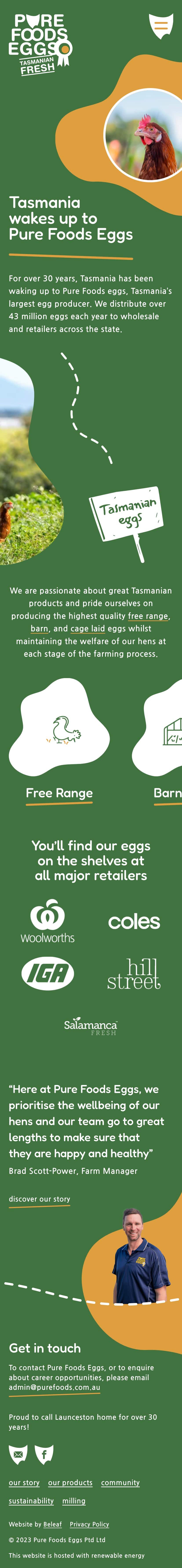 Pure Foods Eggs Homepage Mobile